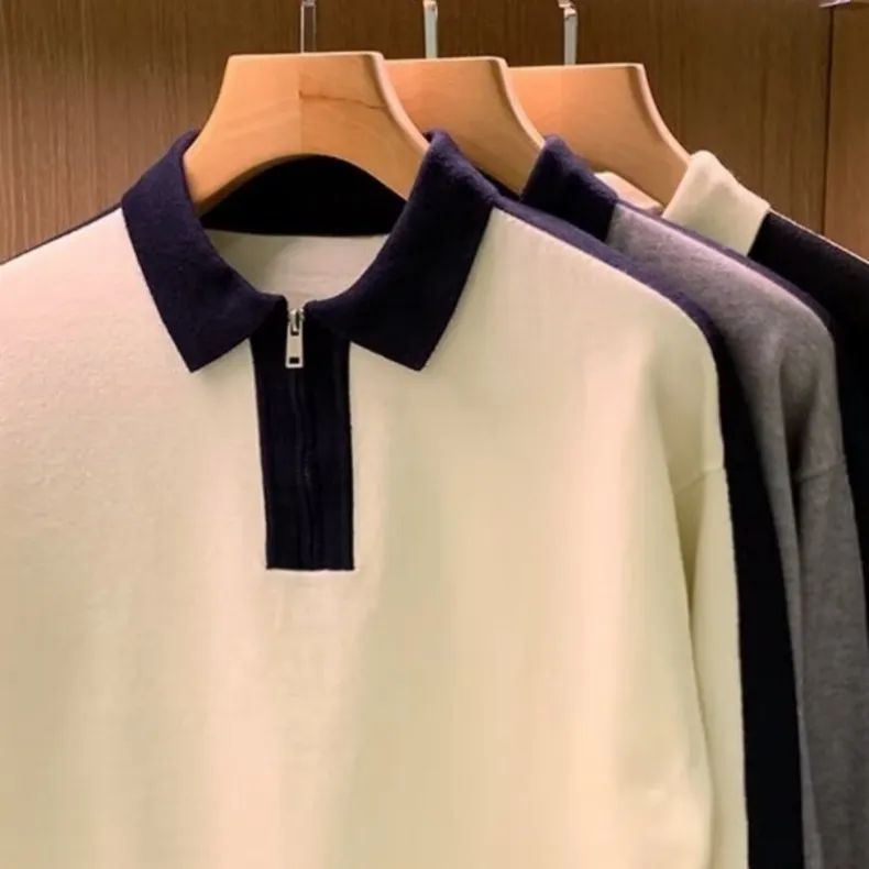Oem 1/4 demi fermeture éclair col polo tricots hiver hommes haut en tricot pull ample pull tricoté surdimensionné pour hommes